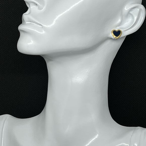 Vintage 90s Blue and Gold Heart Post Earrings - Picture 11 of 16